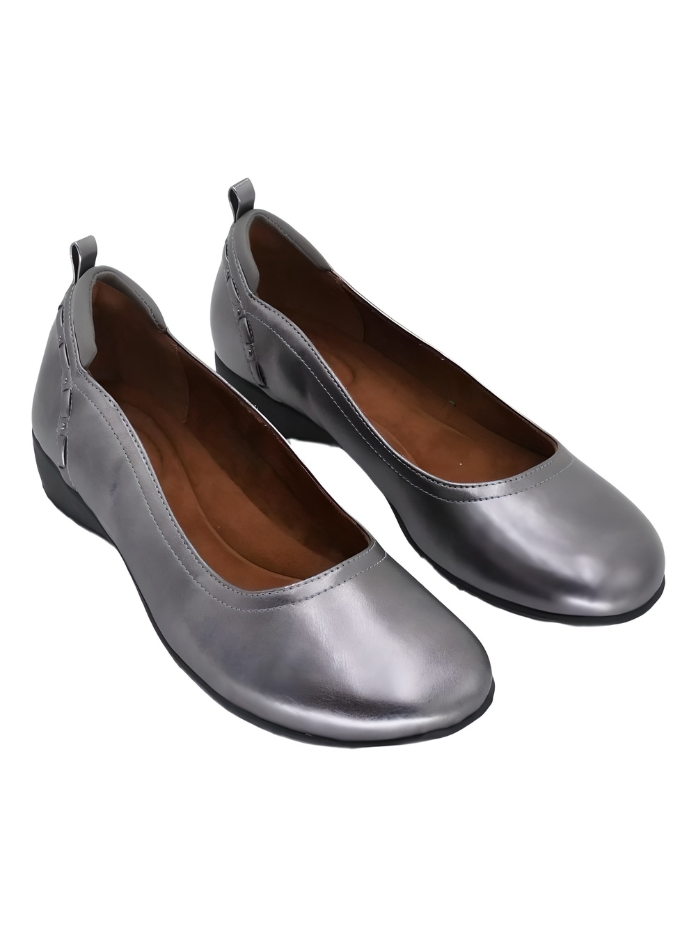 JBU Womens Vivian Round Toe Pewter Metallic Flats Size 8.5M